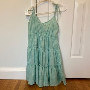 Teal sundress with leaf print